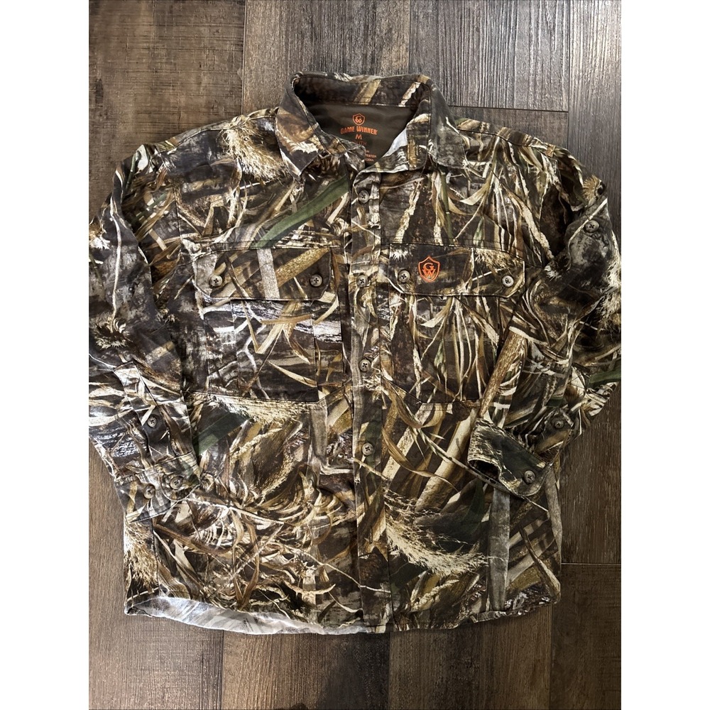 Game Winner Camo Button Up Long Sleeve Shirt Boys Youth Medium Hunting Outdoor